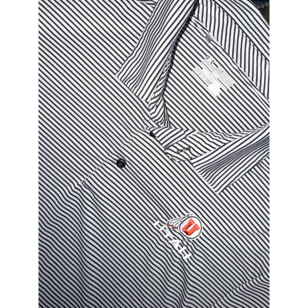 Under Armour Polo Shirt Mens 2XL Utah Utes Black Gray Striped HeatGear Golf